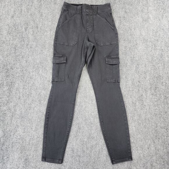 Spanx Jeans Womens Medium Gray Twill Ankle Cargo Skinny Shaping Stretch Pants - Picture 1 of 15
